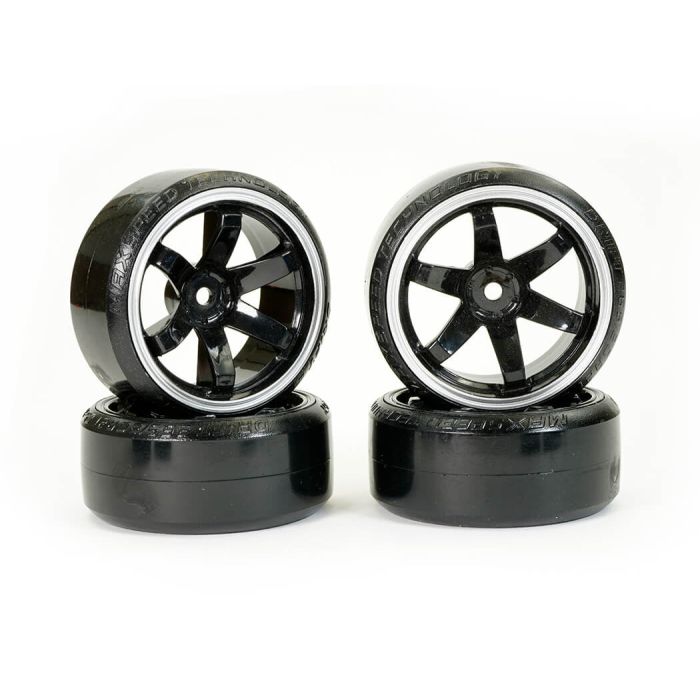 Fastrax 1/10 Street/Drift Tyre 6-Spoke Wheel (6mm Offset) - Black With White Trim