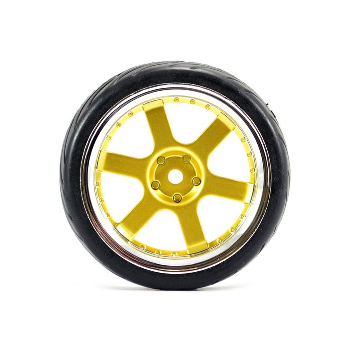 FASTRAX 1/10 STREET/TREAD TYRE 6-SPOKE GOLD/CHROME WHEEL
