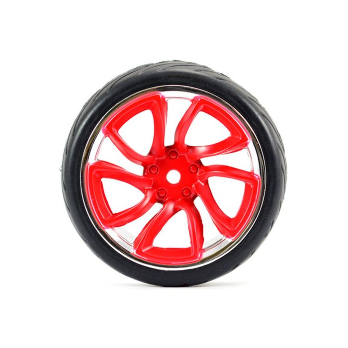 FASTRAX 1/10 STREET/TREAD TYRE TRI-5 RED/CHROME WHEEL
