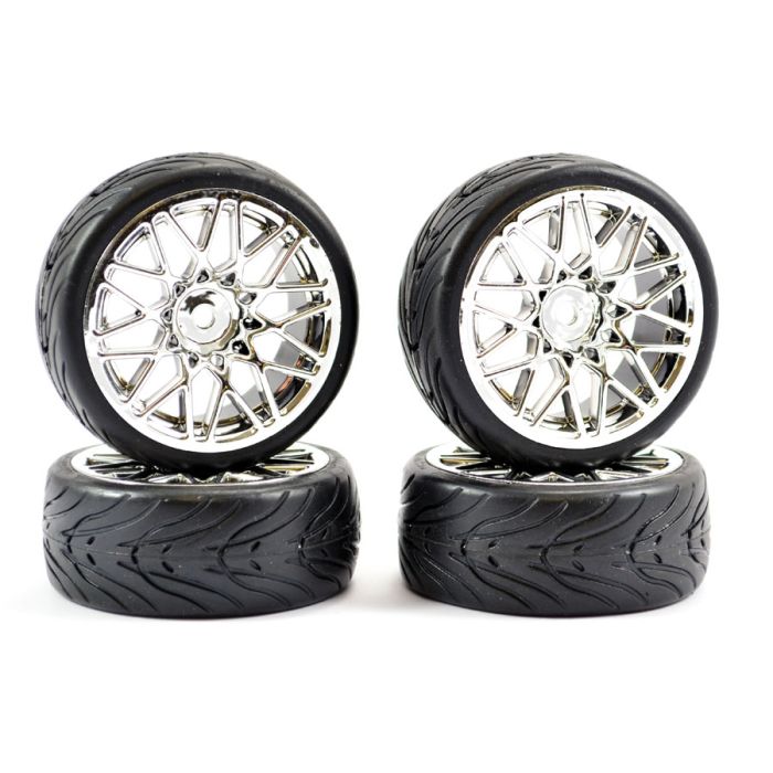 Fastrax 1/10th Street Tread Tyres on Chrome Star Spoke Wheels Set of 4
