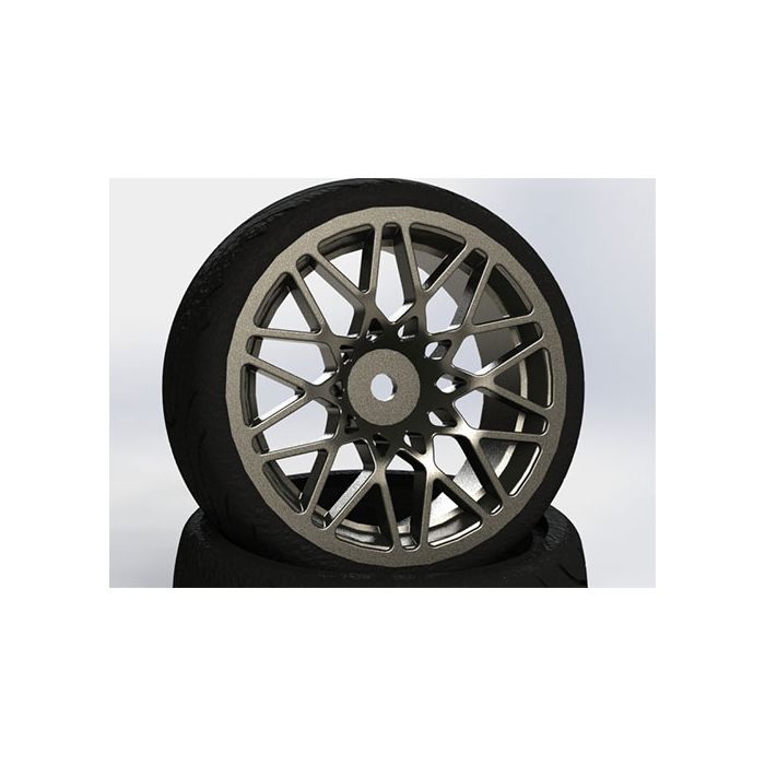 FASTRAX 1/10 STREET/TREAD TYRE STAR SPOKE GUN METAL WHEEL COMPLETE SET OF 4