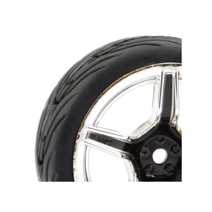 FASTRAX 1/10 STREET/TREAD TYRE 5SP BLACK/CHROME WHEEL