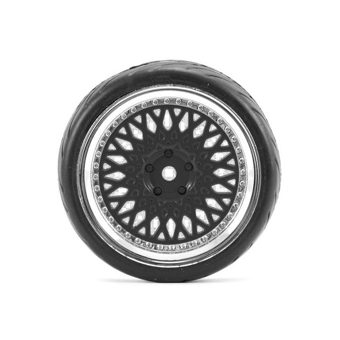 FASTRAX 1/10 STREET/TREAD TYRE CLASSIC BLACK/CHROME WHEEL