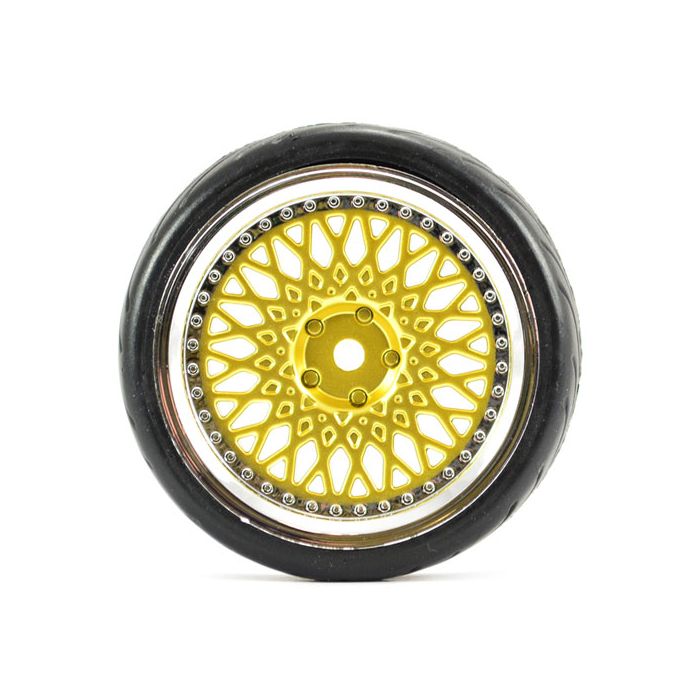FASTRAX 1/10 STREET/TREAD TYRE CLASSIC GOLD/CHROME WHEEL
