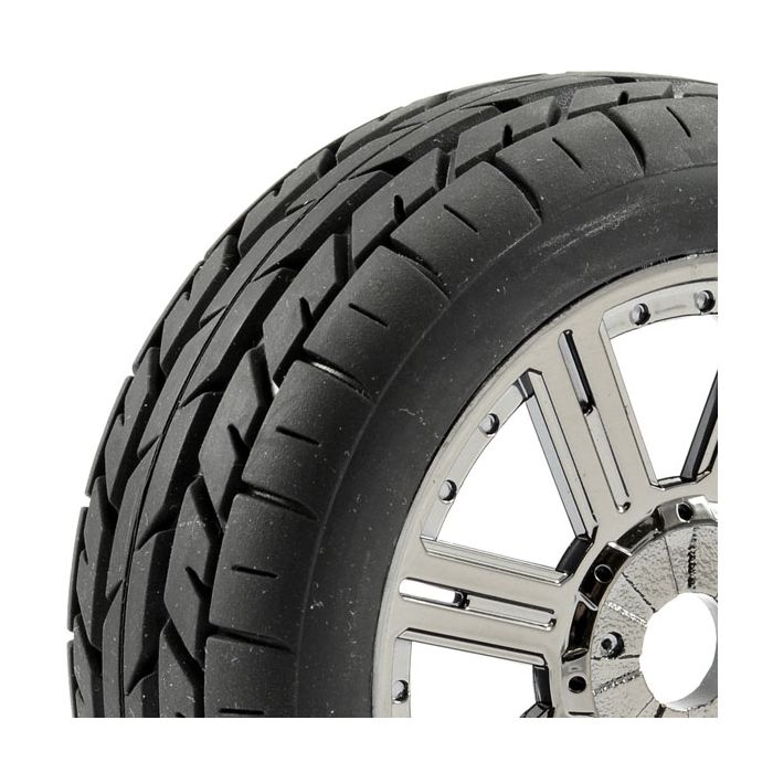 FASTRAX 1:8 EAGLE TREAD MOUNTED ON 8-SPOKE BLACK CHROME (PR)