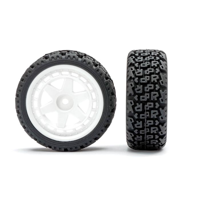 Fastrax 1/10 'R' Block Rally Tyres/6-Spoke White Wheels (4)