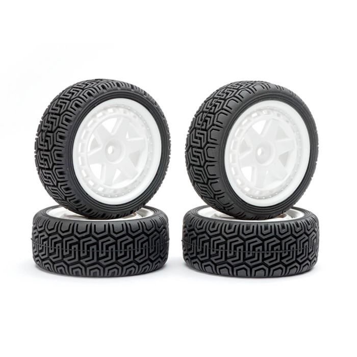 Fastrax 1/10 'Geometric' Rally Tyres/6-Spoke White Wheels (4)