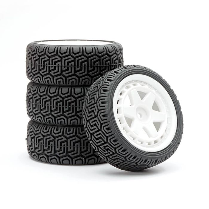 Fastrax 1/10 'Geometric' Rally Tyres/6-Spoke White Wheels (4)
