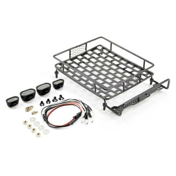Fastrax RC Scale Model Car Black Aluminium Luggage Rack W/LED Lights 165x112mm