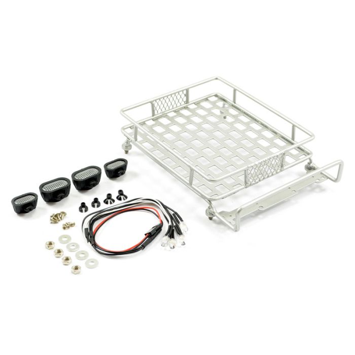 Fastrax RC Scale Model Car Silver Aluminium Luggage Rack W/LED Lights 165x112mm