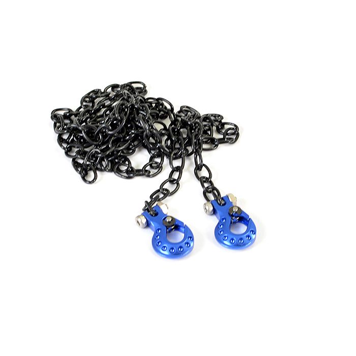 Fastrax RC Scale Model Car Deluxe Aluminium Blue Winch Hooks & Black Chain Set