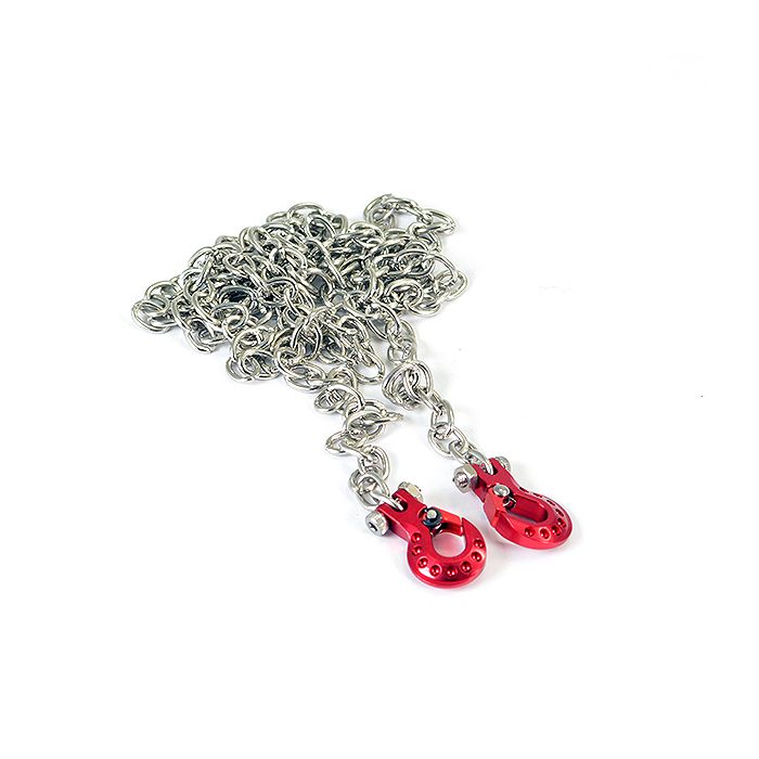 Fastrax RC Scale Model Car Deluxe Aluminium Red Winch Hooks & Chain Set