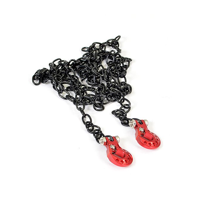 Fastrax RC Scale Model Car Deluxe Aluminium Red Winch Hooks & Black Chain Set
