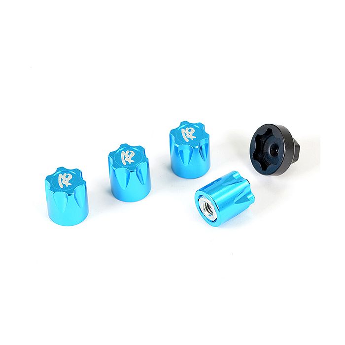 Fastrax RC Scale Model Car Antidust Aluminium M4 Wheel Nut Covers (4pc) - Blue