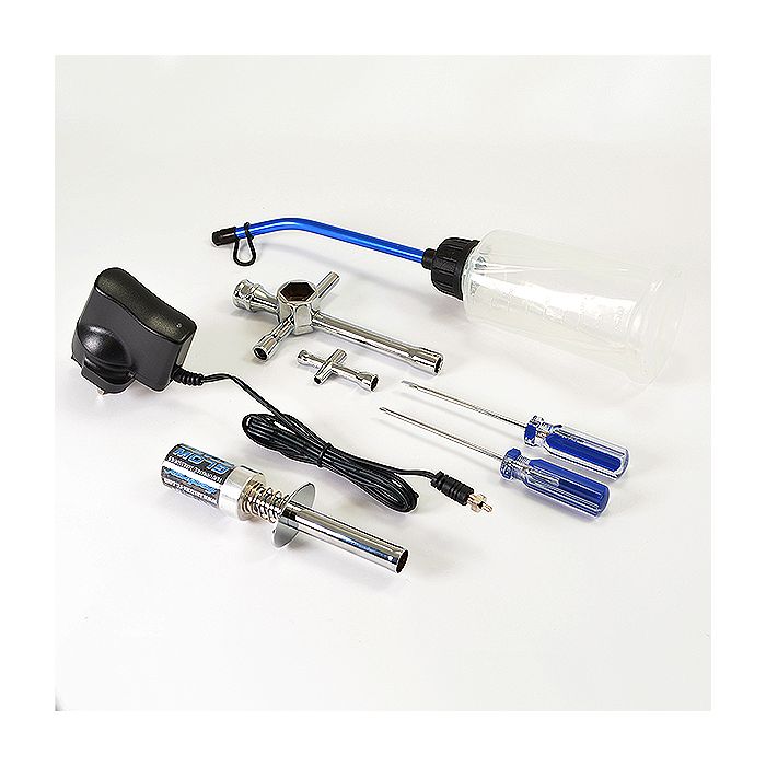 Fastrax RC Nitro Car Starter Set Kit w/ Glow Start, Charger, Fuel Bottle & Tools