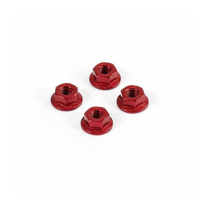 Fastrax M4 Red Serrated Aluminium Locknuts 4pcs