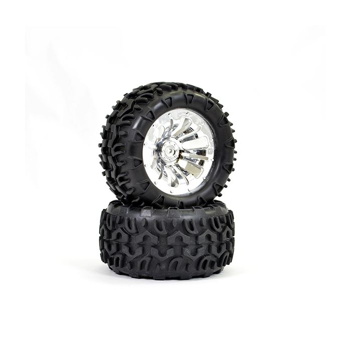 FTX Carnage Mounted Wheel/Tyre Complete Pair - Chrome