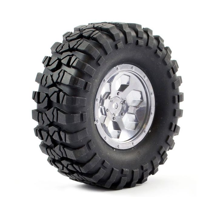 FTX Outback Pre-Mounted 6hex/Tyre (2) - Chrome