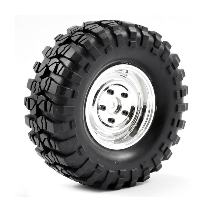 FTX OUTBACK PRE-MOUNTED STEEL LOOK LUG/TYRE (2) - CHROME