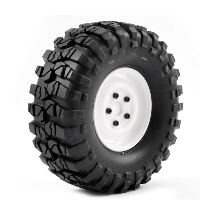 FTX Outback Pre-Mounted Steel Look Lug/Tyre (2) - White