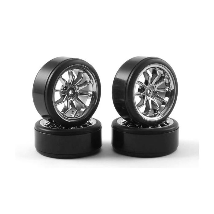 Fastrax 1/10th Street Wheel/ Drift Tyres 10-Spoke Chrome