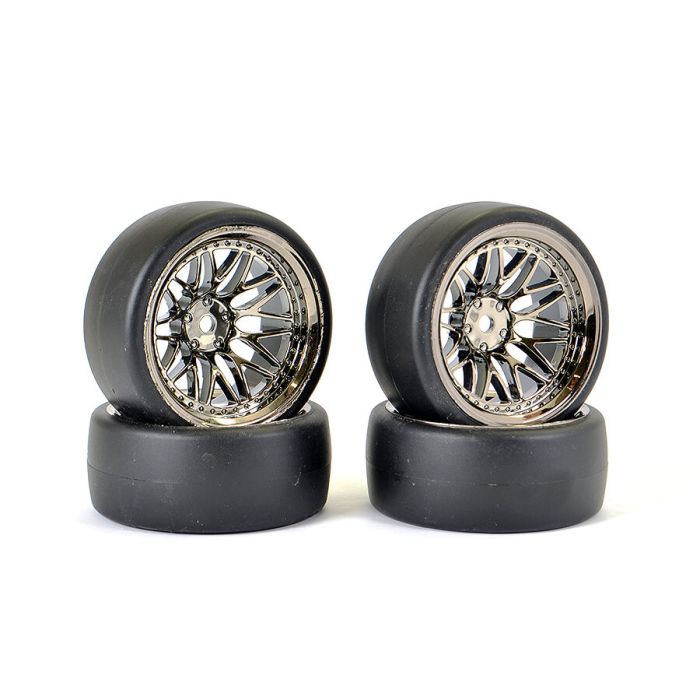 Fastrax 1/10 (4) Drift D1 Tyre W/9mm 20-Spoke Wheel-Bk Chrome