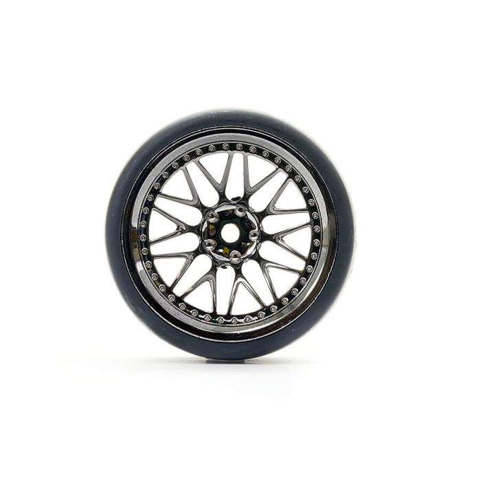 Fastrax 1/10 (4) Drift D1 Tyre W/9mm 20-Spoke Wheel-Bk Chrome