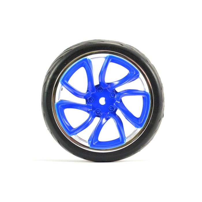 Fastrax 1/10th Street Tread Tyres on TRI-5 Blue and Chrome Wheels Set of 4
