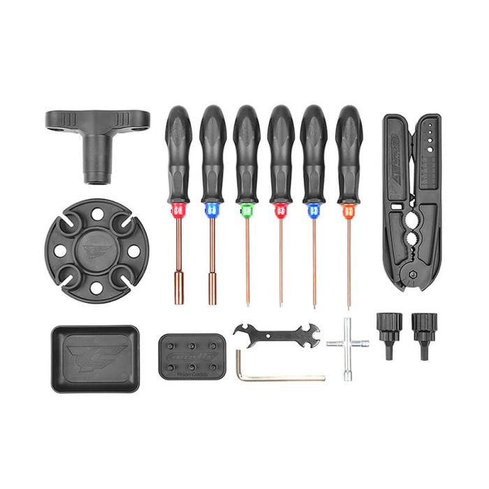 Corally 16 Piece RC Car Tool Set Kit - Drivers, pinion caddy, parts tray & more!