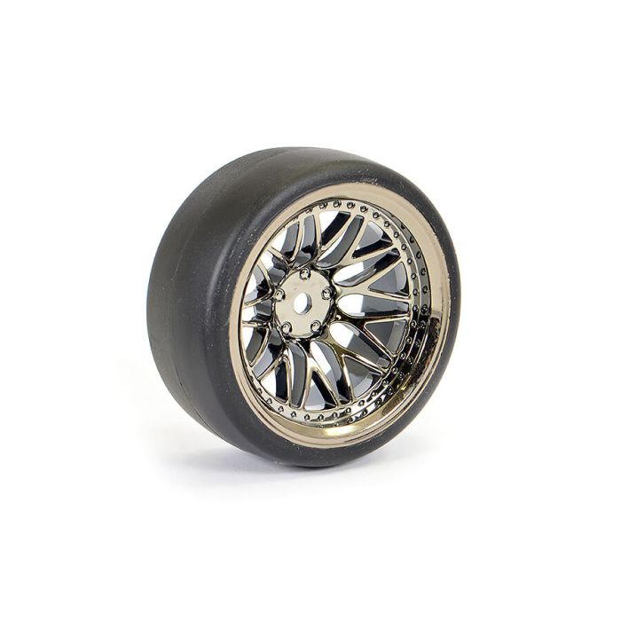 Fastrax 1/10 (4) Drift D1 Tyre W/9mm 20-Spoke Wheel-Bk Chrome
