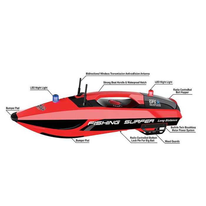 Fishing People Surfer 3251 V2 - RTR RC Bait Release Boat w/ GPS - Red
