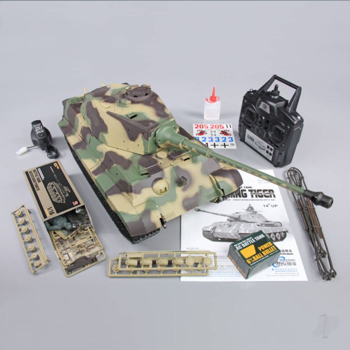 Henglong 1:16 German King Tiger Henschel RC Tank w/IR,Metal Drive, Smoke, Sound