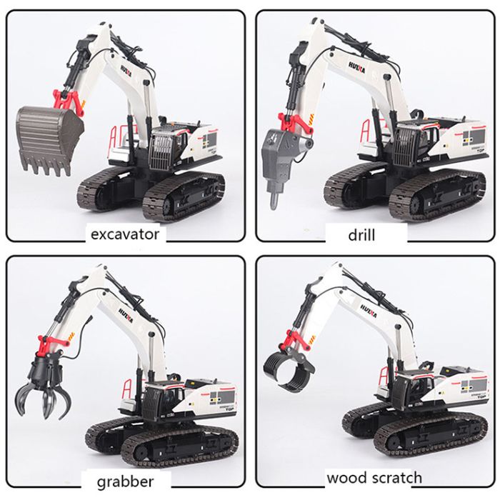 Huina RC Excavator Digger w/Metal Parts, 4 x Tools, LED Lights & Sound