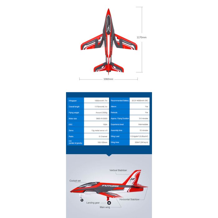 FMS Futura V3 80mm EDF ARTF (no Tx/Rx/Batt) RC Jet Plane