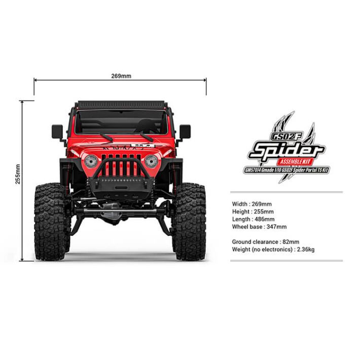 GMADE 1/10 GS02F Spider Jeep Wrangler Style Rock Crawler - RC Car Kit