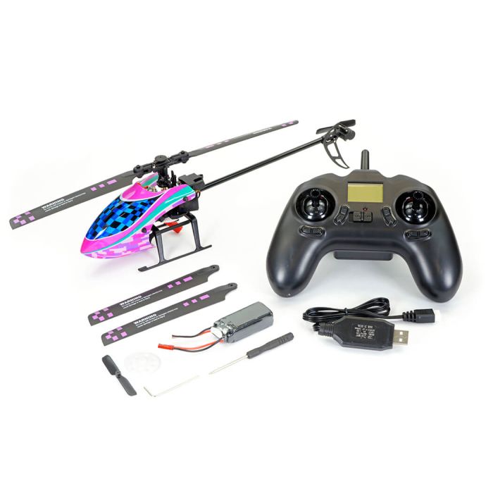 Kootai F03 Flybarless RC RTF Helicopter w/Gyro, Autoland, Lights – Purple/Blue