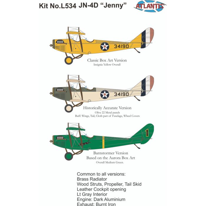 Atlantis Models 1:48 Curtiss Jenny JN-4 Aeroplane Plastic Model Kit