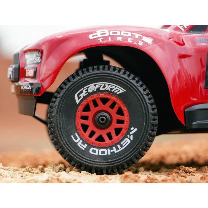 Method Geoform 1/16 SC Tyres On 12mm Hex Red Wheels (Pair)