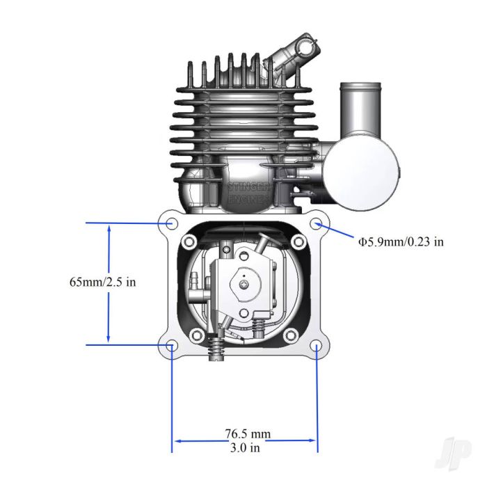 RCGF / Stinger Engines 63cc Petrol 2-Stroke Single Cylinder Side Exhaust Engine