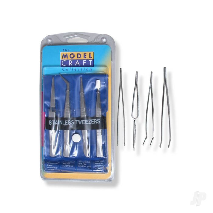 Modelcraft 4-Piece Stainless Steel Tweezers Set (PTW5000)