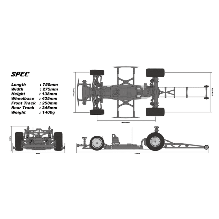 Hobao 1:10 EX10 2WD RC Electric Drag Car Pro Rolling Chassis
