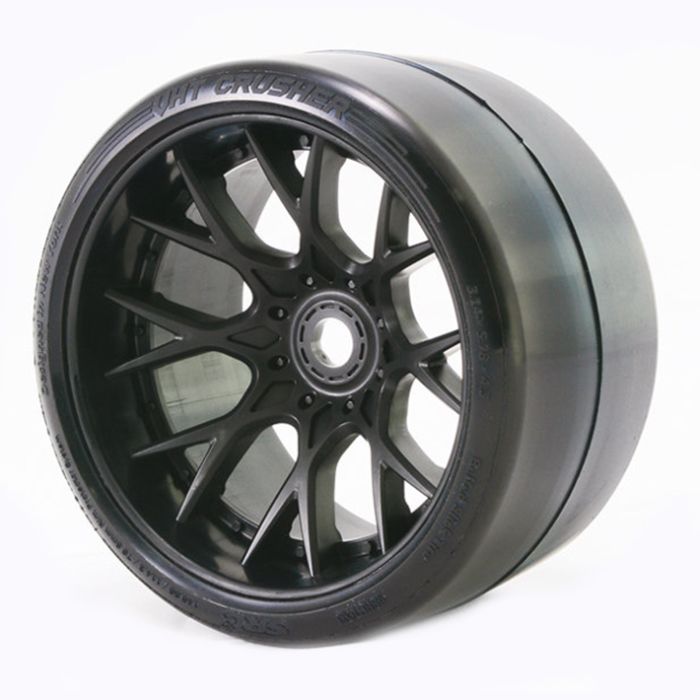 Sweep VHT Crusher Slick Belted Tyre Black 17mm Wheel 1/2” Offset (2) for RC Cars