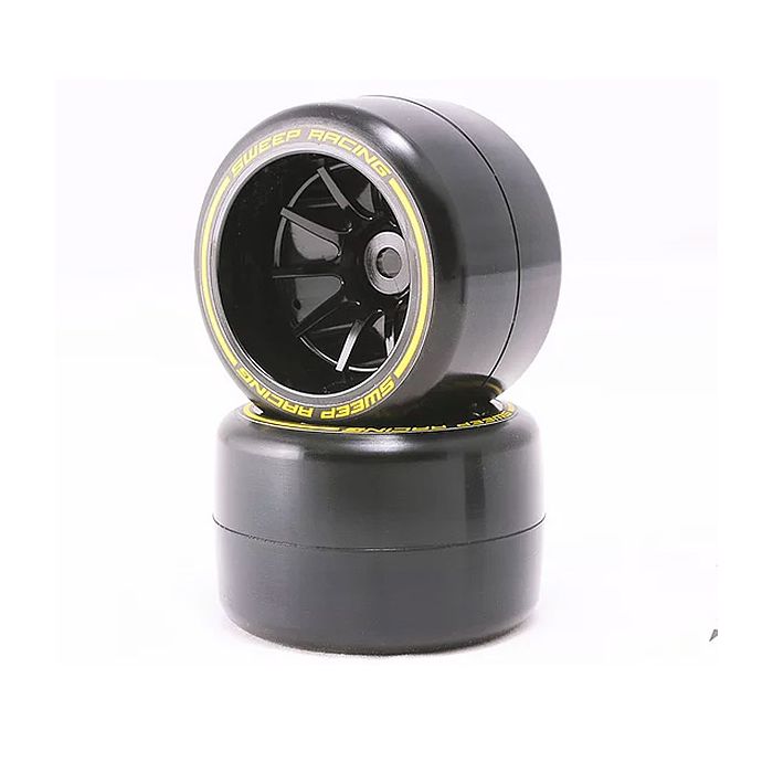 Sweep 1/10 F1 RC Car - Pre-Glued Wheels & Tyres (2) – Rear Medium Carpet