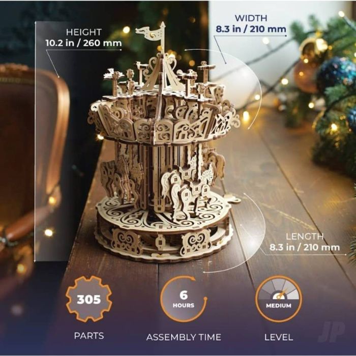 UGears Carousel Merry Go Round Roundabout Mechanical Wood Construction Kit