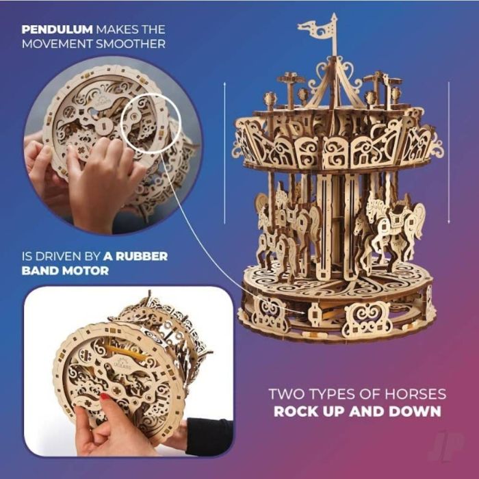 UGears Carousel Merry Go Round Roundabout Mechanical Wood Construction Kit