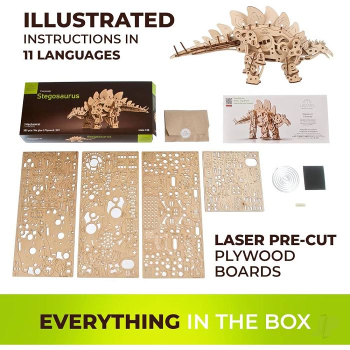 UGears Stegosaurus Dinoaur Mechanical Wood Construction Kit