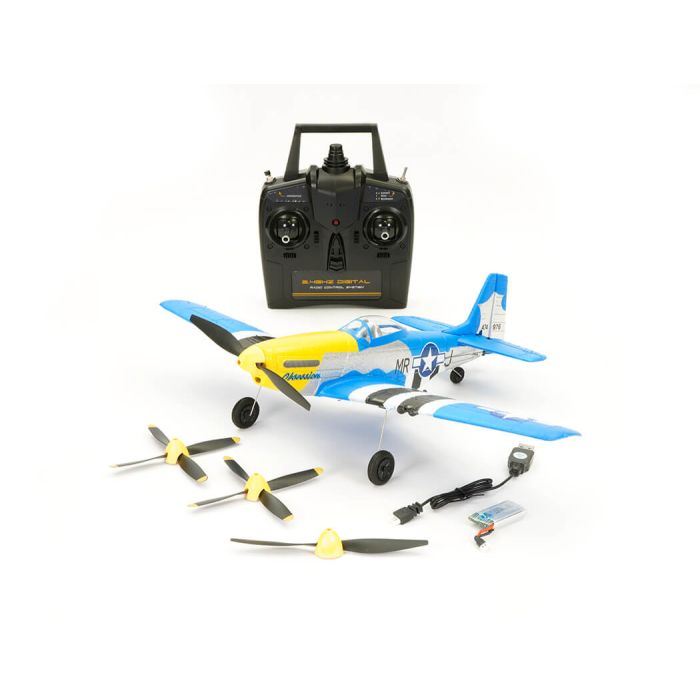 Volantex P-51 Mustang V2 Blue RTF RC Model Plane w/Gyro EPP Ready-To-Fly