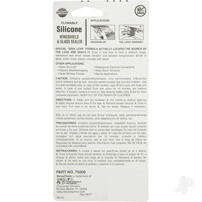 VersaChem 1.5oz Windshield & Glass Sealer Flowable Silicone (Tube, Carded) 