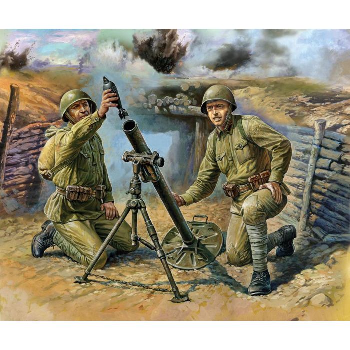 ZVEZDA 1:72 WWII Soviet Russian Soldiers 82mm Mortar Crew Plastic Kit Figures