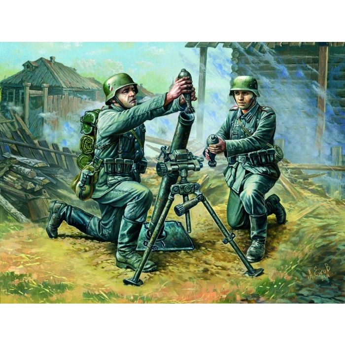 ZVEZDA 1:72 WWII German 81mm Mortar Crew Plastic Model Kit Figures